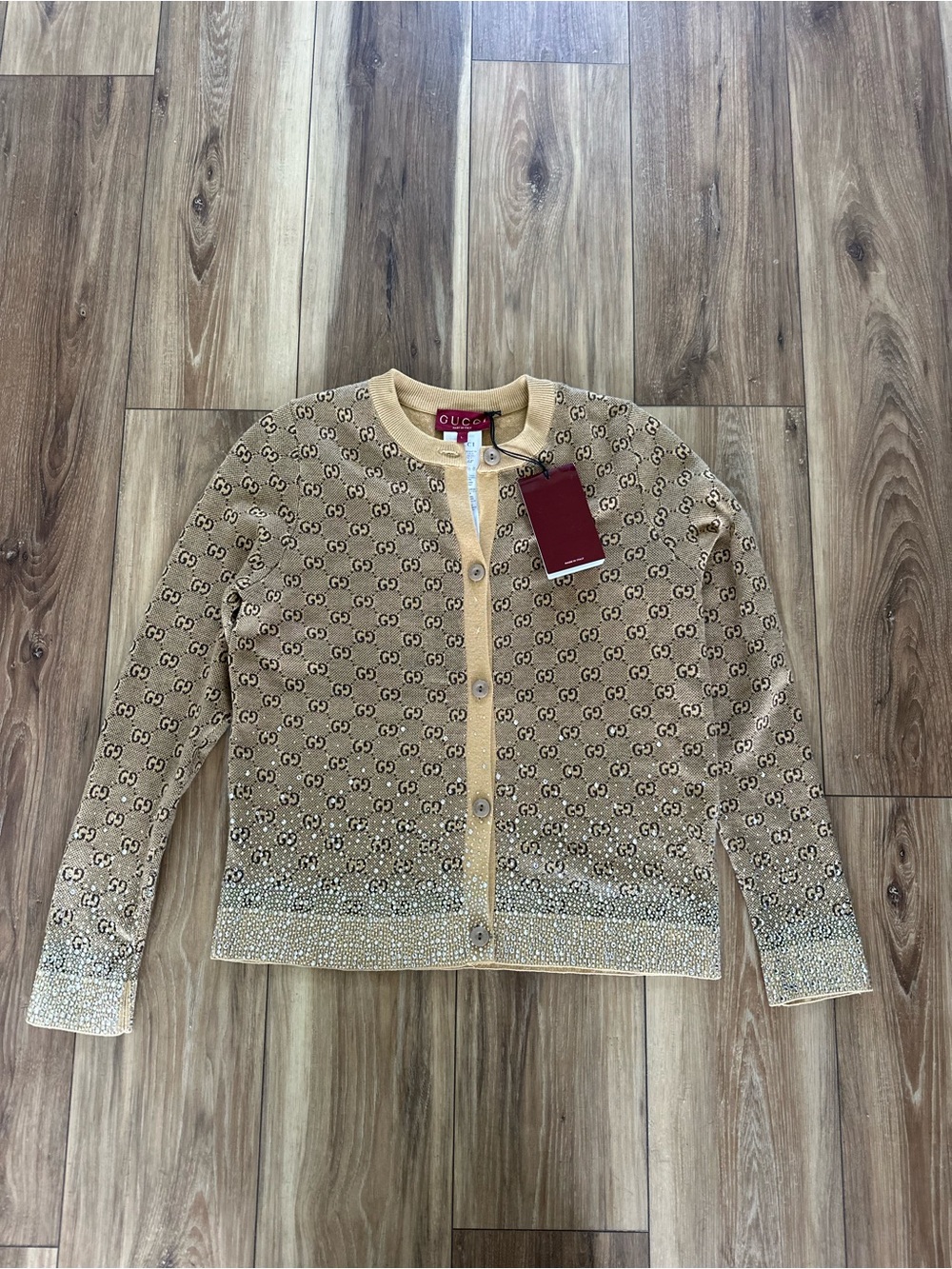 Gucci womens embroidered wool GG jacquard cardigan size large NWT